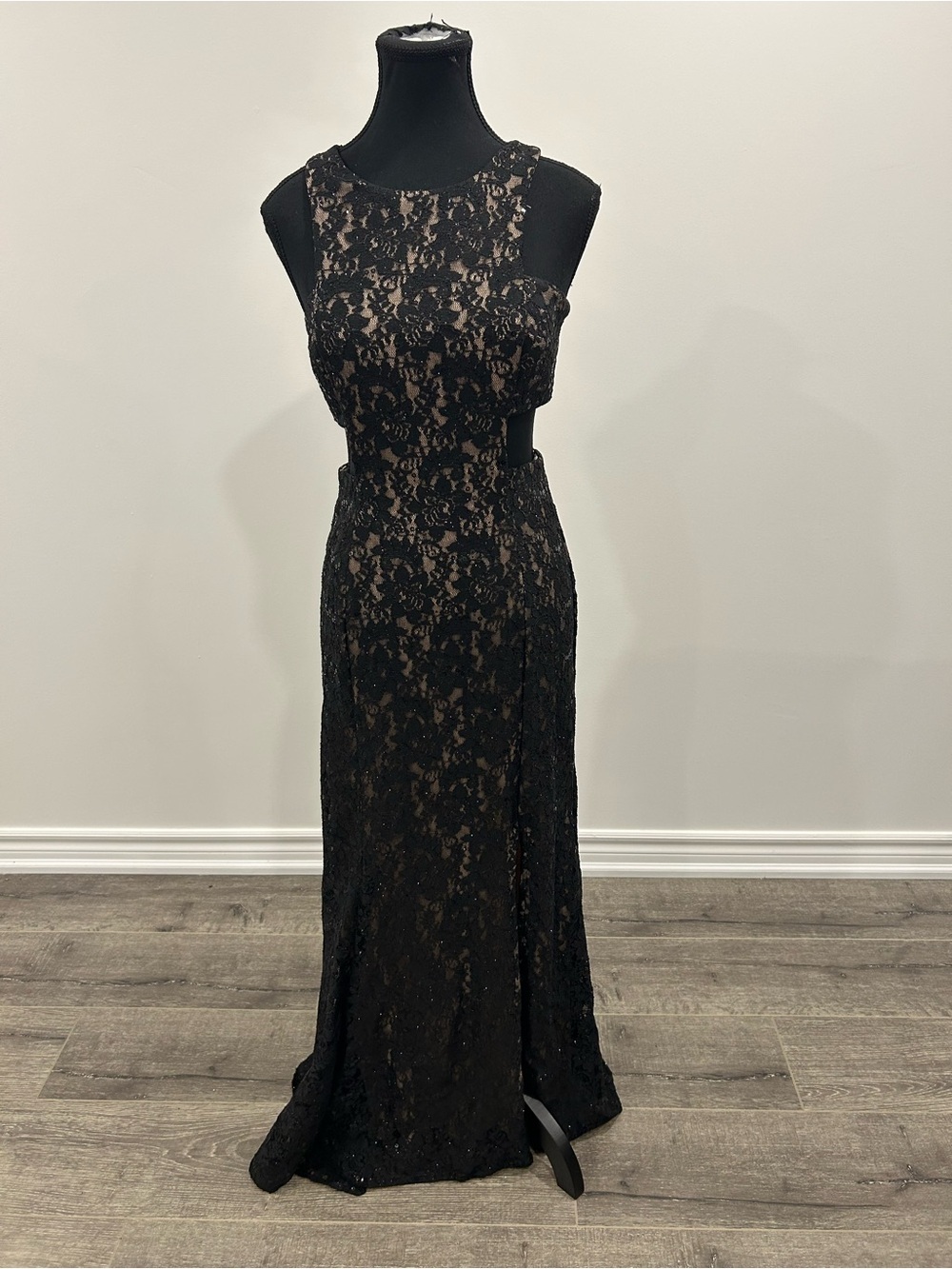 Laura Black Lace Cutout Evening Dress